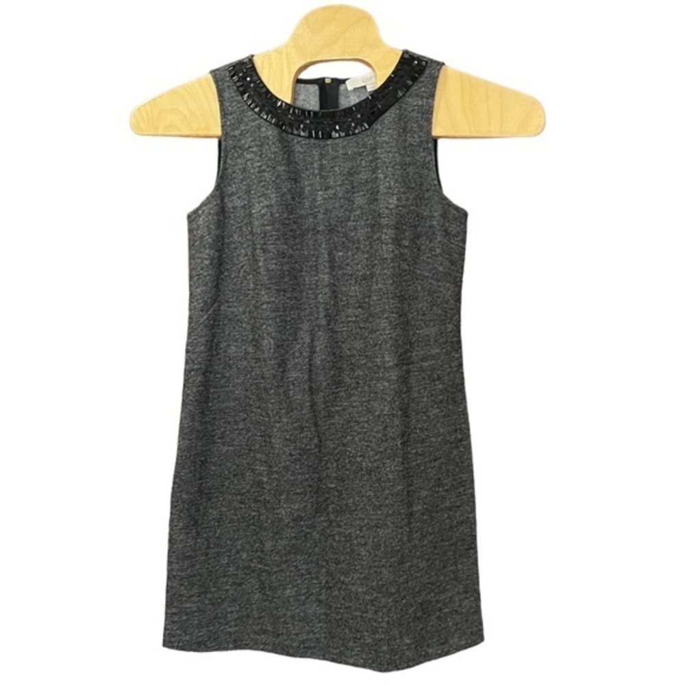 LOFT Women’s Beaded Round Neckline Gray Wool Blend Shift Mini Dress Sz Med NEW